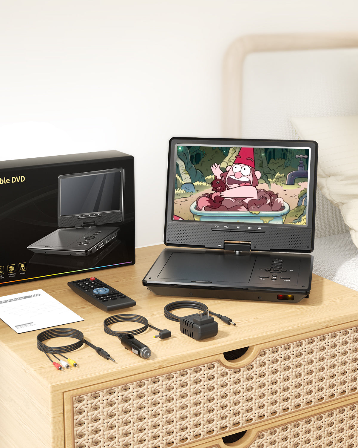12.5" Portable DVD Player for Car, 10.5" HD Swivel Screen with Car Headrest Holder, 5-Hour Rechargeable Battery, Support USB/SD/Sync TV, Regions Free, Last Memory