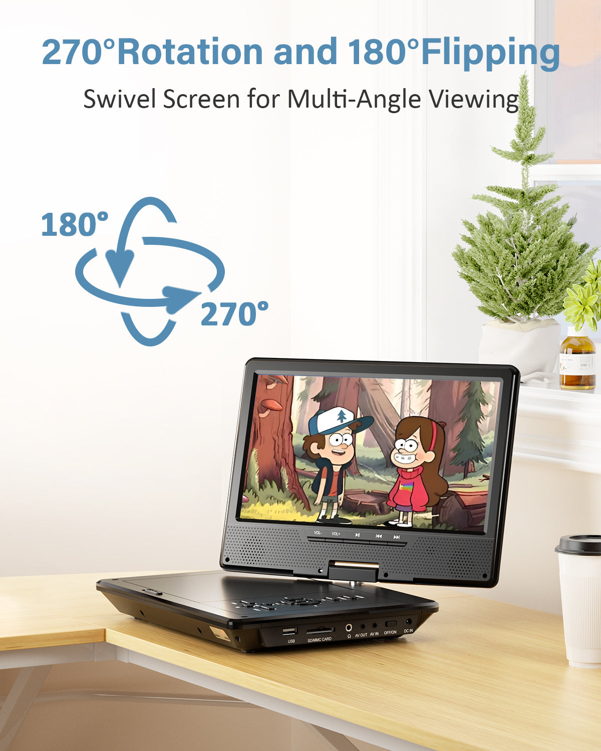 12.5" Portable DVD Player for Car, 10.5" HD Swivel Screen with Car Headrest Holder, 5-Hour Rechargeable Battery, Support USB/SD/Sync TV, Regions Free, Last Memory