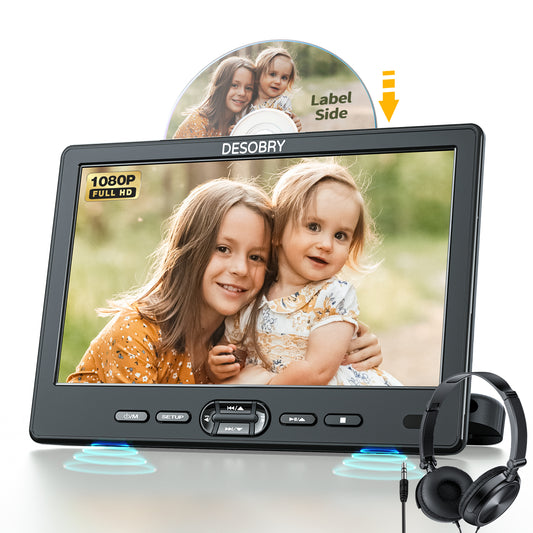 10.5" Car DVD Player with Headrest Mount, Portable DVD Player for Car with Headphone, Suction-Type Disc in, Support 1080P Video, HDMI Input, USB/SD Card Reader, AV in/Out, Last Memory&Region Free