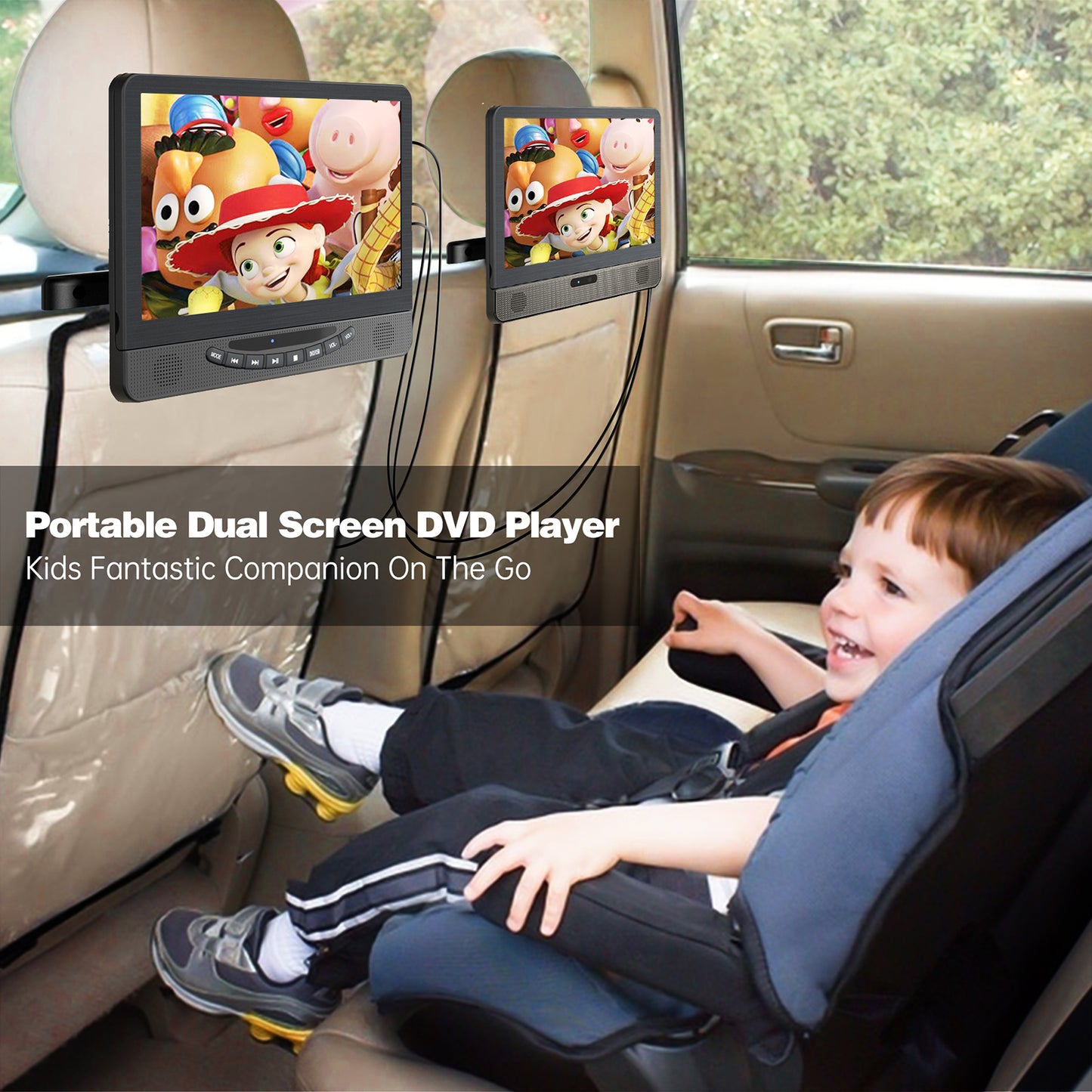 12" Portable DVD Player for Car with 1080P HDMI Input, Car DVD Player Dual Screen with Full HD Digital Signal Transmission 5-Hour Battery, Support USB, Last Memory(1 Player+1 Monitor)