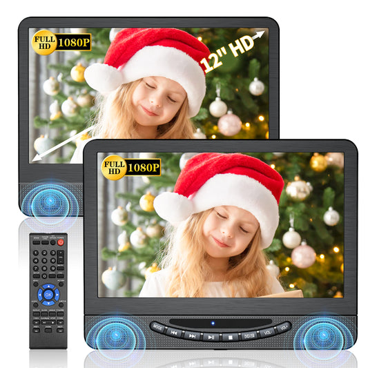 12" Portable DVD Player for Car with 1080P HDMI Input, Car DVD Player Dual Screen with Full HD Digital Signal Transmission 5-Hour Battery, Support USB, Last Memory(1 Player+1 Monitor)