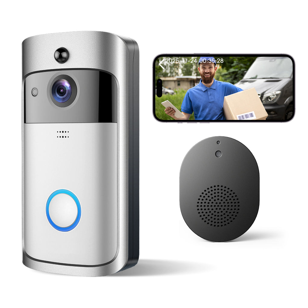 Doorbell Camera Wireless , 1080P Video Doorbell with Chime, Front Door Camera, 2-way Audio, Instant Alert,PIR Motion Detection,Night Vision,Battery-Powered Smart Doorbell