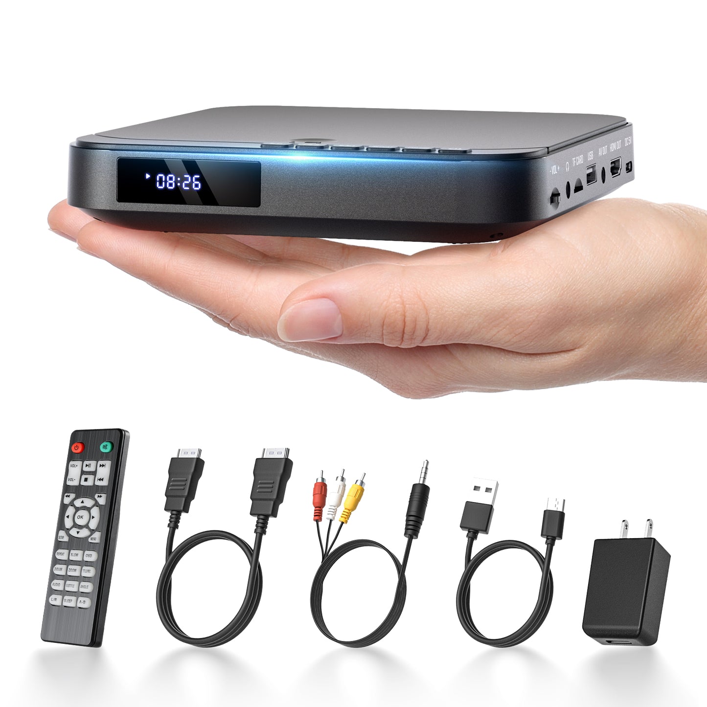 Mini DVD Player - 1080P HD Compact Player for TVs with HDMI, All Region Free, CD/DVD, USB/TF Card, Remote Control, PAL/NTSC Support