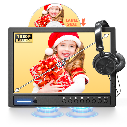 12.5" Portable DVD Player for Car with Headphone, Car DVD Player with Headrest Mount, Suction-Type Disc in, Headrest DVD Player Support 1080P Video, HDMI Input, AV in/Out, USB/SD Card Reader