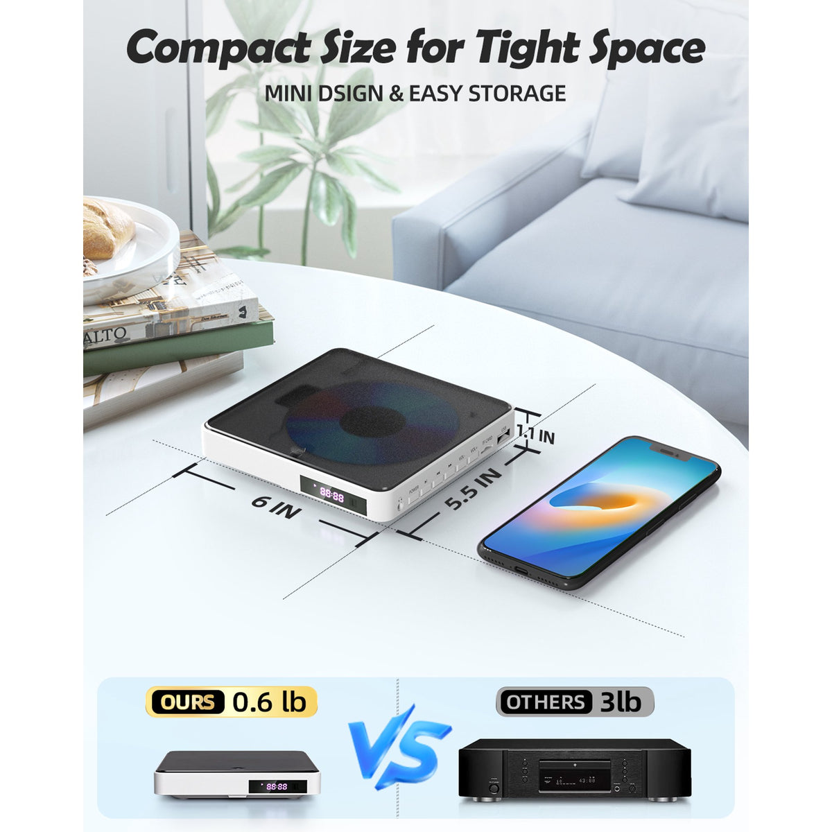 Arafuna Portable DVD Players for TV, 1080P Mini DVD Player with Remote, Hdmi Cable, Support Playback