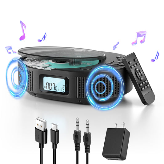 CD Player Portable, Upgraded 2 in 1 Portable CD Player & Bluetooth Speaker, Rechargeable Boombox CD Player for Car/Home with Remote Control, FM Radio, Support AUX/USB, Headphone Jack