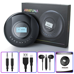 Portable CD Player, Bluetooth 5.2 Transmitting Function, CD Player, Portable, 2,000 mAh Battery, Rechargeable, CD Walkman, New Edition LCD Display, A-B Repeat Playback, 5EQ Mode, Resume