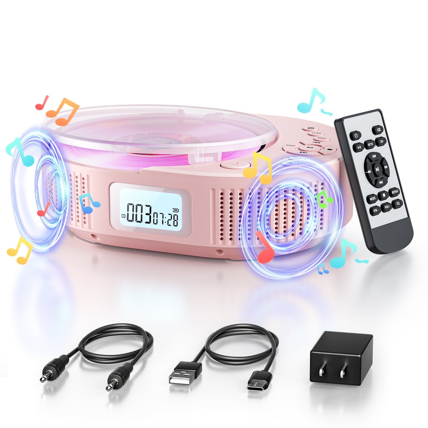 CD Player Portable, Upgraded 2 in 1 Portable CD Player & Bluetooth Speaker, Rechargeable Boombox CD Player for Car/Home with Remote Control, FM Radio, Support AUX/USB, Headphone Jack