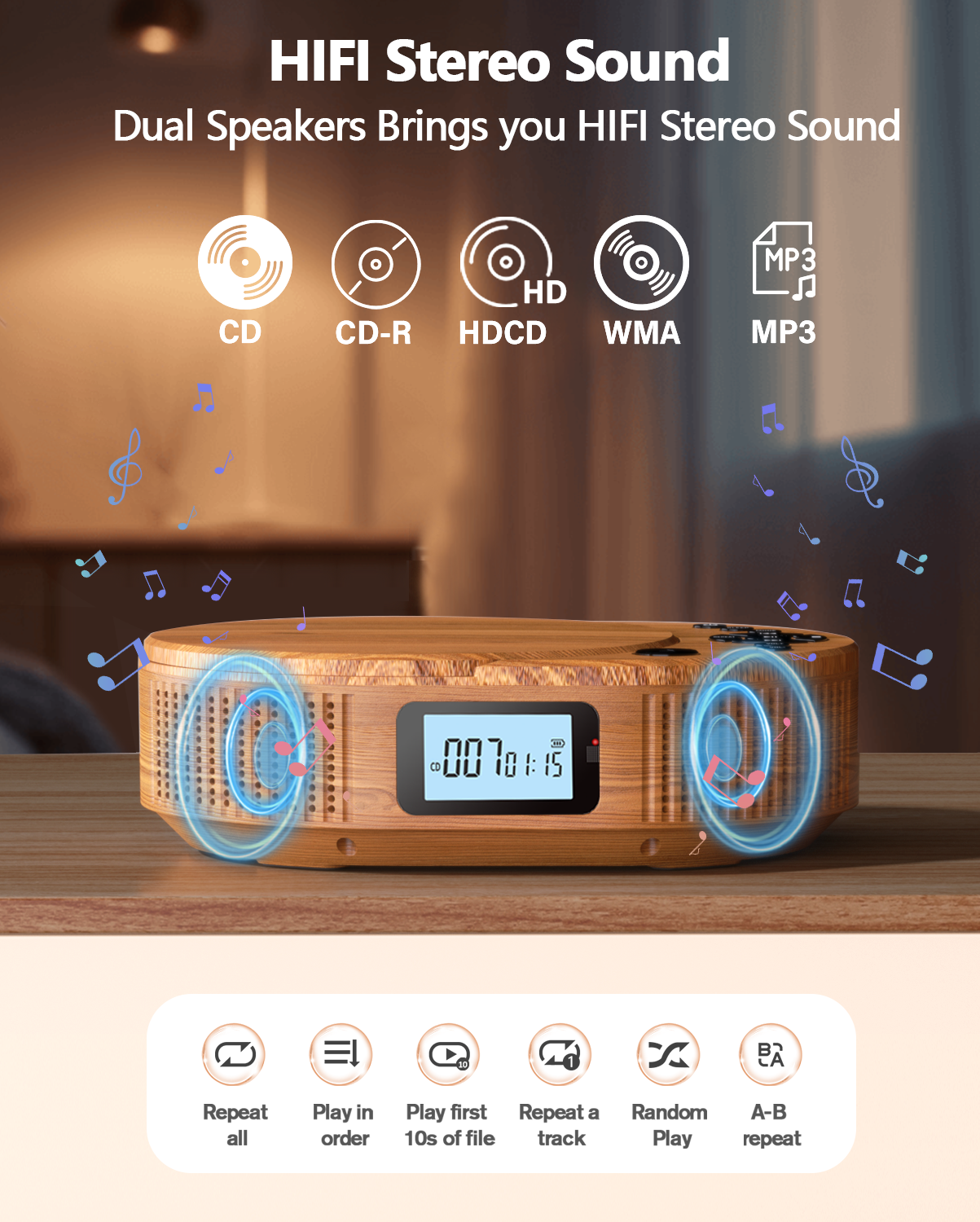 CD Player Portable, Updated Portable CD Player & Bluetooth Speaker 2 in 1 Combo, Rechargeable Boombox CD Player for Car/Home with Remote Control, FM Radio, Support AUX/USB, Headphone Jack