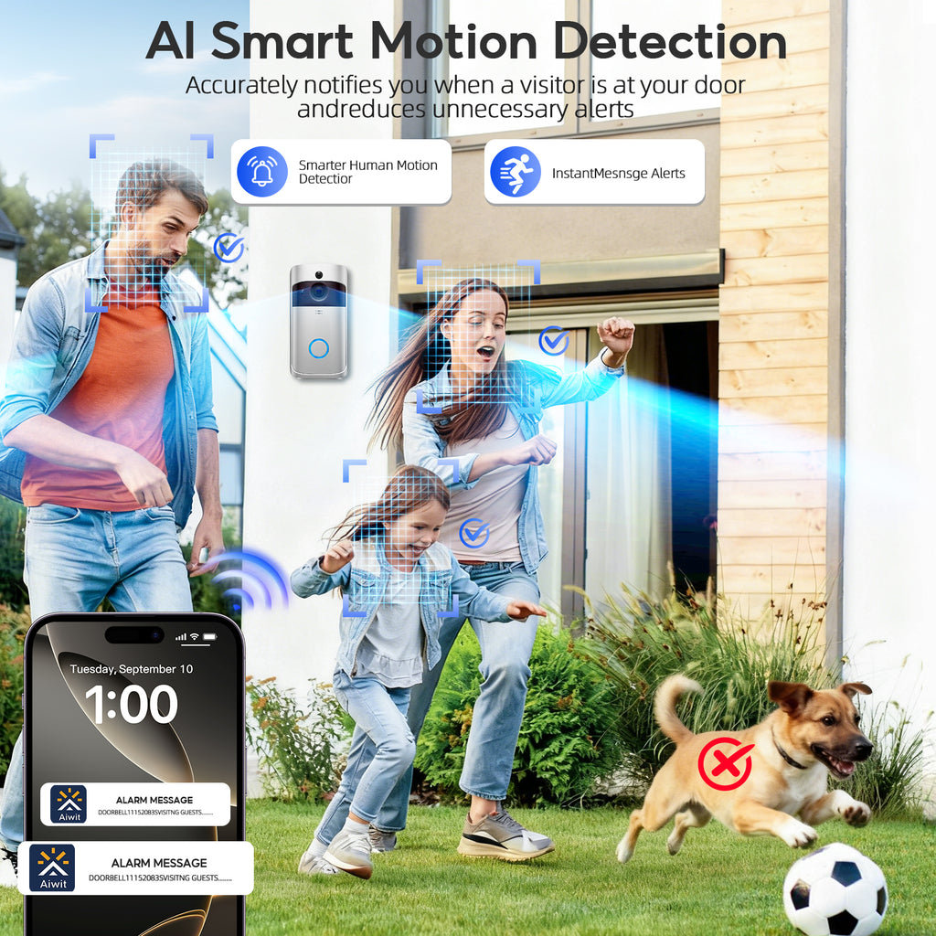 Doorbell Camera Wireless , 1080P Video Doorbell with Chime, Front Door Camera, 2-way Audio, Instant Alert,PIR Motion Detection,Night Vision,Battery-Powered Smart Doorbell