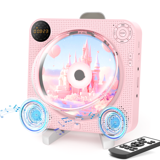 CD Player Portable, Bluetooth CD Player with Speakers Small CD Player for Home with Remote Control FM Radio Digital Screen Headphone Jack, Wall CD Player Support AUX in Cable&USB,Pink Kpop CD Player