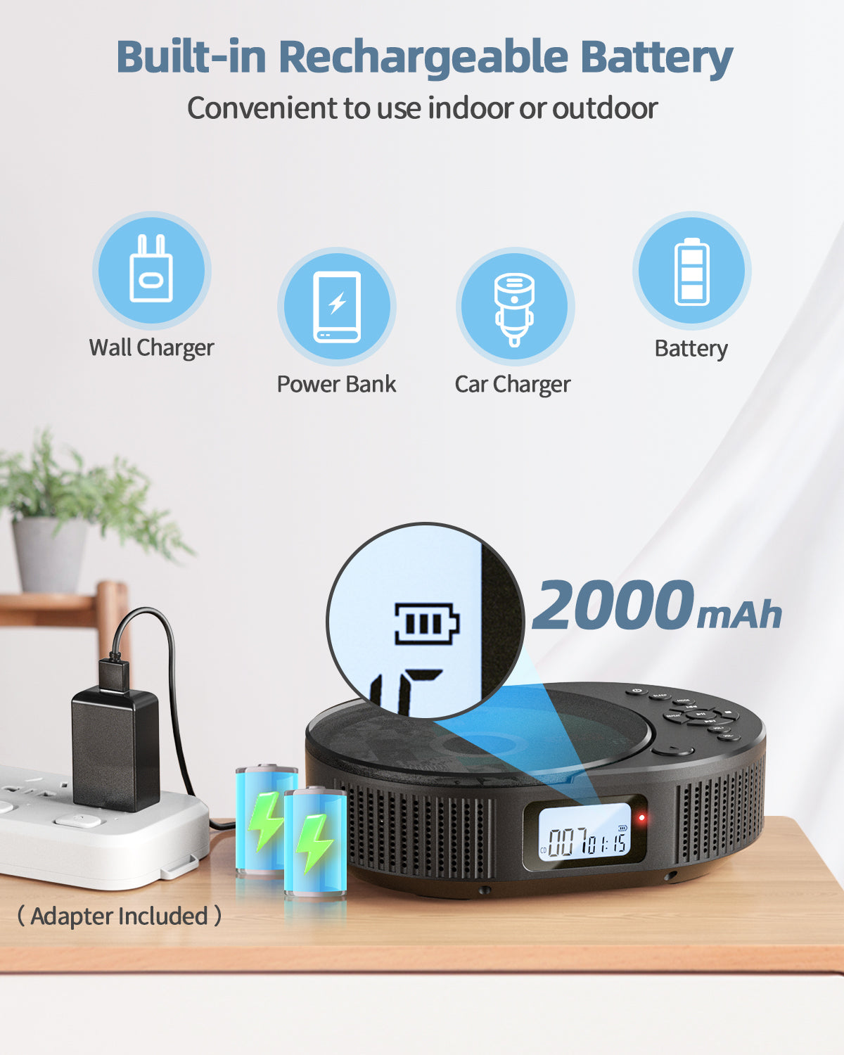 CD Player Portable, Upgraded 2 in 1 Portable CD Player & Bluetooth Speaker, Rechargeable Boombox CD Player for Car/Home with Remote Control, FM Radio, Support AUX/USB, Headphone Jack