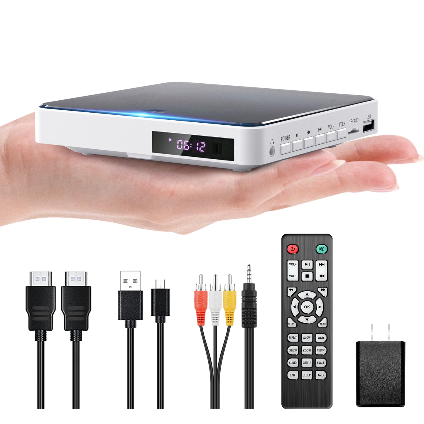 Mini DVD Players for TV, DVD Player HDMI with Remote Control and RCA Cord, 1080P HD Region Free DVD Players Compatible with USB/TF Card, Small Compact CD/DVD Player for Home Support PAL/NTSC