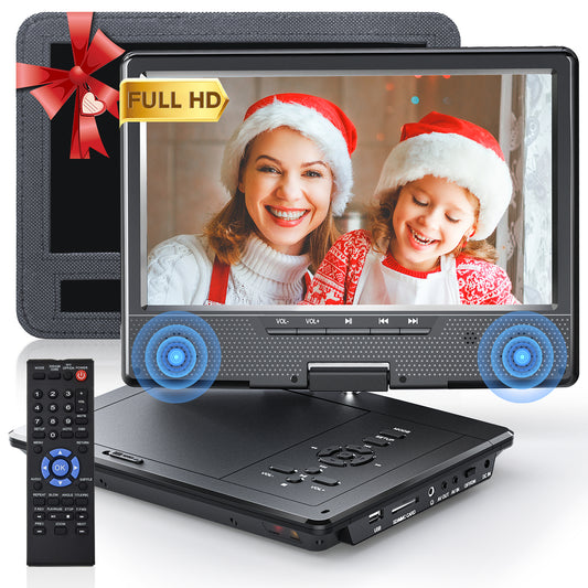 12.5" Portable DVD Player for Car, 10.5" HD Swivel Screen with Car Headrest Holder, 5-Hour Rechargeable Battery, Support USB/SD/Sync TV, Regions Free, Last Memory