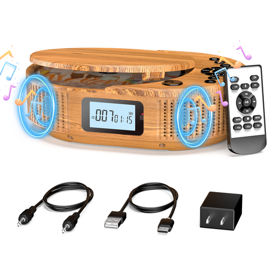 CD Player Portable, Updated Portable CD Player & Bluetooth Speaker 2 in 1 Combo, Rechargeable Boombox CD Player for Car/Home with Remote Control, FM Radio, Support AUX/USB, Headphone Jack