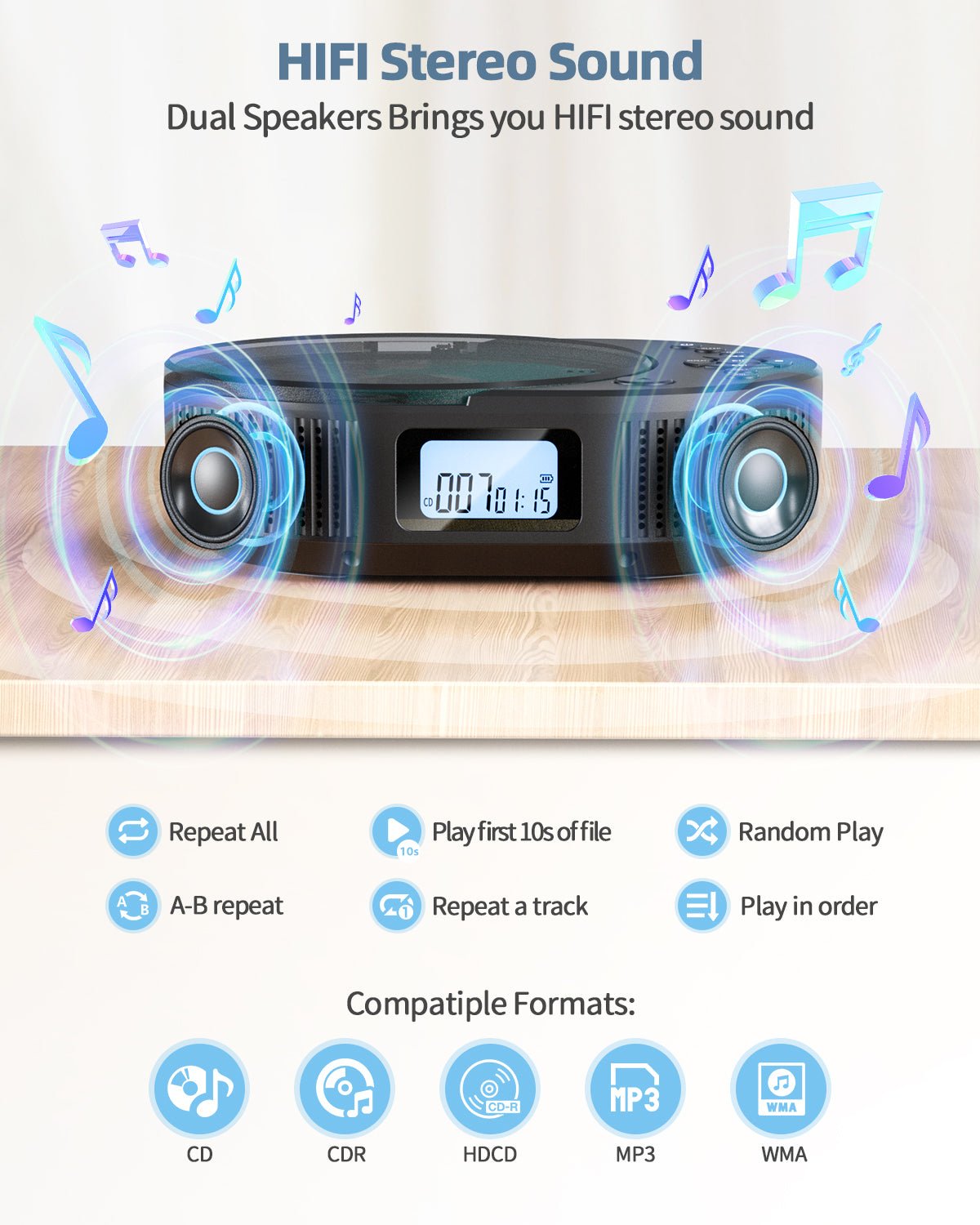 CD Player Portable, Upgraded 2 in 1 Portable CD Player & Bluetooth Speaker, Rechargeable Boombox CD Player for Car/Home with Remote Control, FM Radio, Support AUX/USB, Headphone Jack