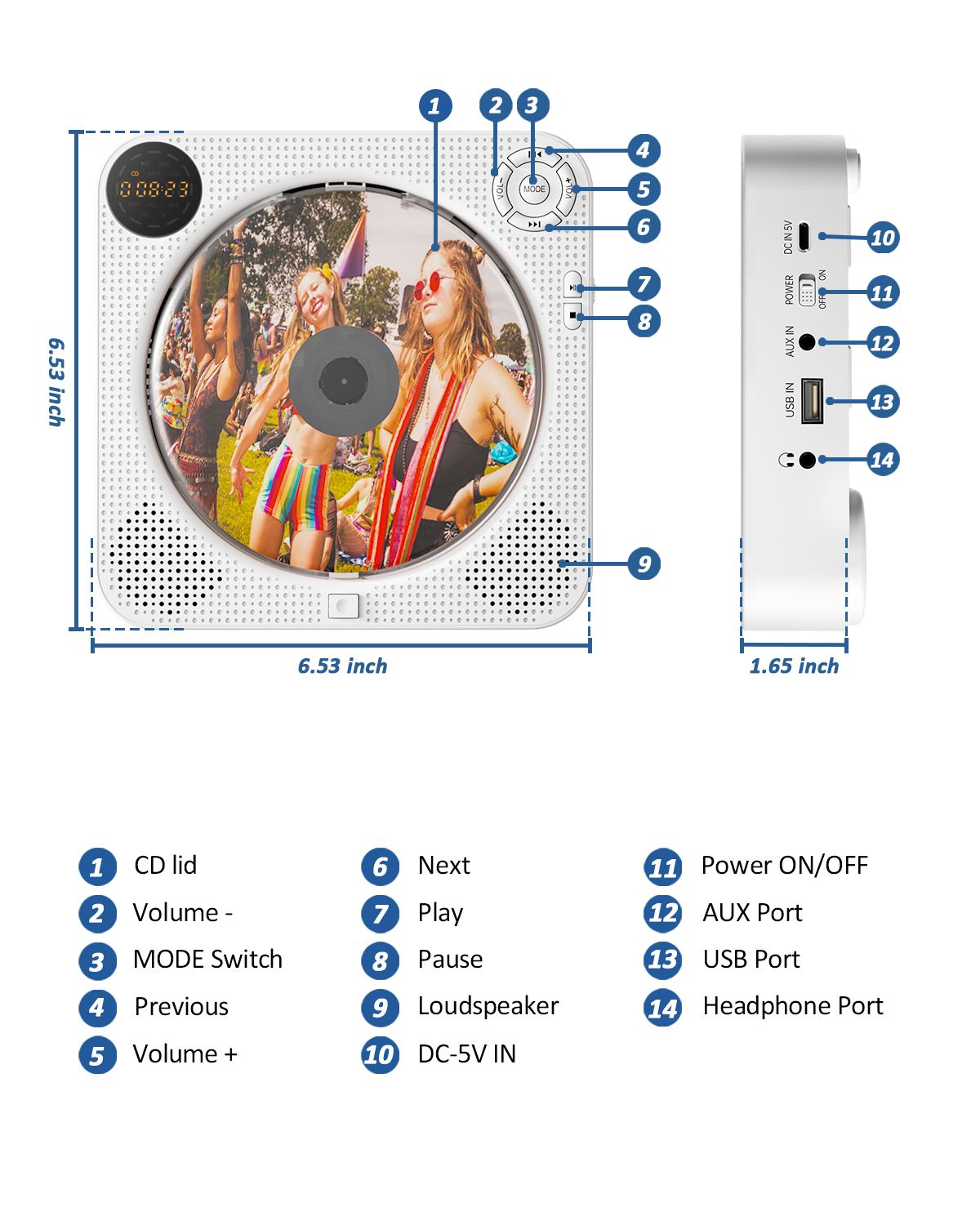 CD Player Portable, Bluetooth CD Player with Speakers Wall CD Player for Home Rechargeable with Remote Control FM Radio Digital Screen Headphone Jack, Portable CD Player for Car Support AUX USB