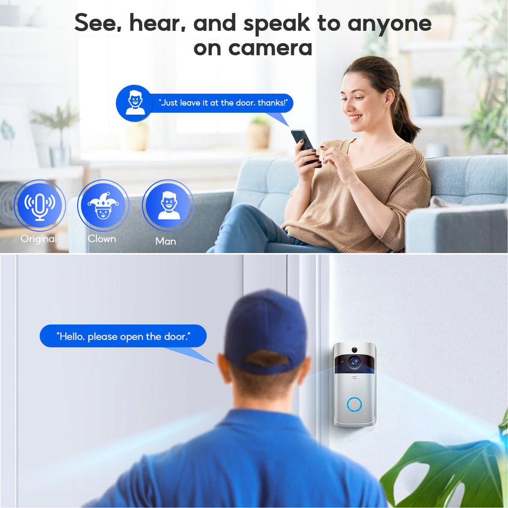 Doorbell Camera Wireless , 1080P Video Doorbell with Chime, Front Door Camera, 2-way Audio, Instant Alert,PIR Motion Detection,Night Vision,Battery-Powered Smart Doorbell