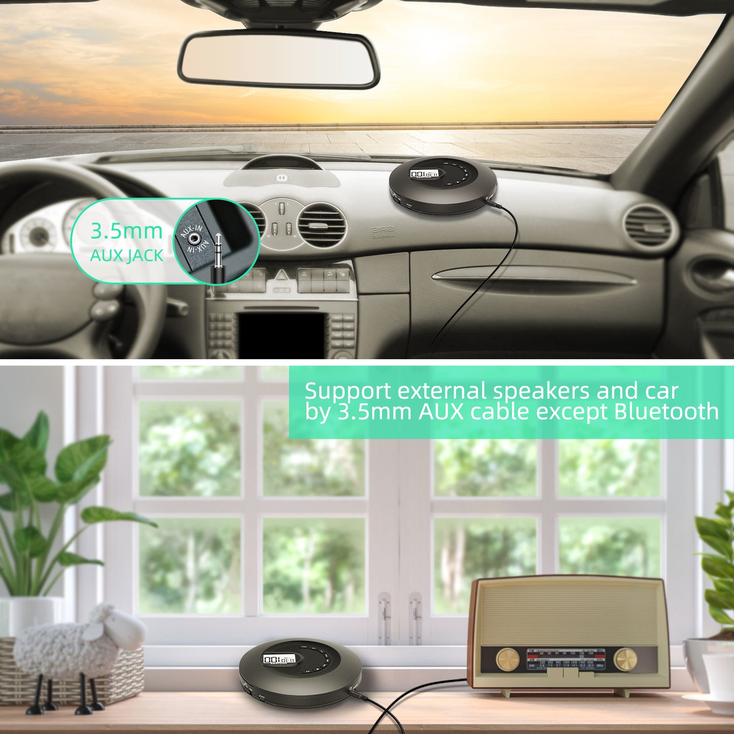 CD Player Portable, Rechargeable Portable CD Player for Car and Travel, Walkman CD Player with Headphone and Anti-Skip/Shockproof, Personal CD Player with LCD Display, AUX Cable, Backlight