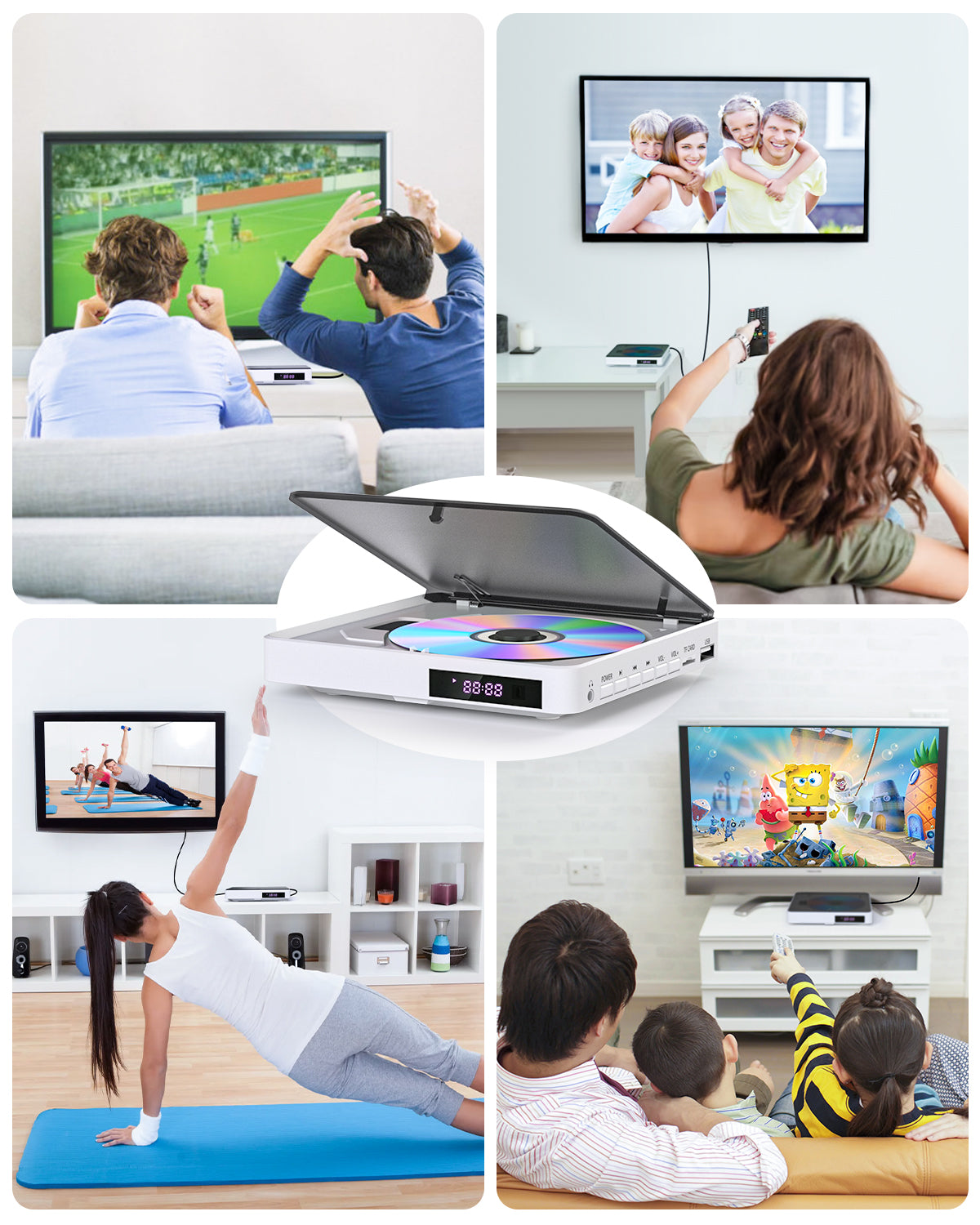 Mini DVD Players for TV, DVD Player HDMI with Remote Control and RCA Cord, 1080P HD Region Free DVD Players Compatible with USB/TF Card, Small Compact CD/DVD Player for Home Support PAL/NTSC