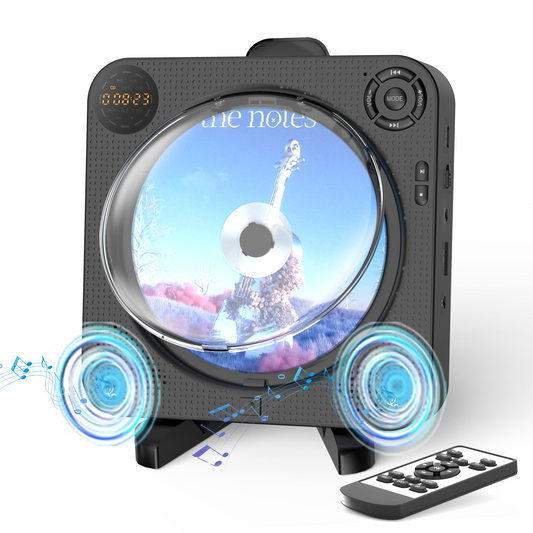 CD Player Portable, Bluetooth CD Player with Speakers, Small CD Player for Home with Remote Control FM Radio Digital Screen Headphone Jack, Wall CD Player Support AUX USB, Black