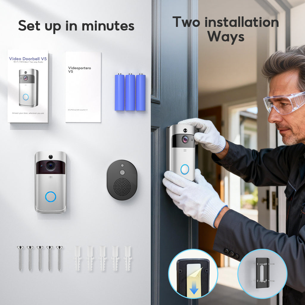 Doorbell Camera Wireless , 1080P Video Doorbell with Chime, Front Door Camera, 2-way Audio, Instant Alert,PIR Motion Detection,Night Vision,Battery-Powered Smart Doorbell
