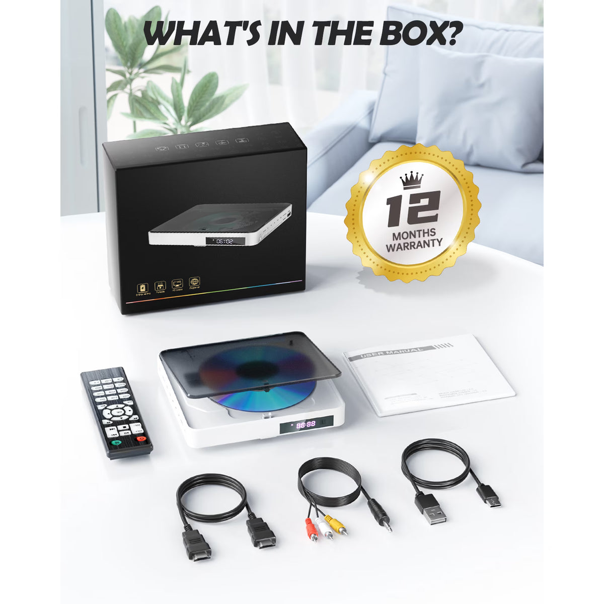 Arafuna Portable DVD Players for TV, 1080P Mini DVD Player with Remote, Hdmi Cable, Support Playback